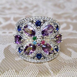 Women Ring Silver Tanzanite White Sapphire Size 8